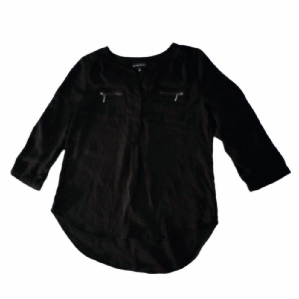 My Michelle Black Semi-Sheer 3/4 Sleeve Business Casual Top sz S Womens